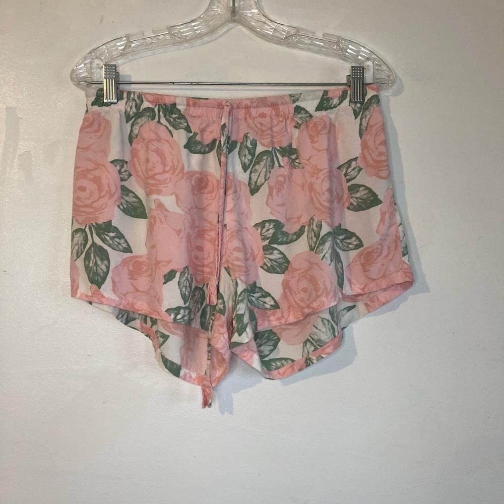 Women's Pink Floral Athletic Shorts with Elastic Waist